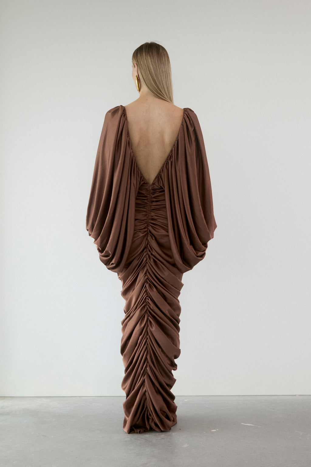 BRONZE DRAPE DRESS