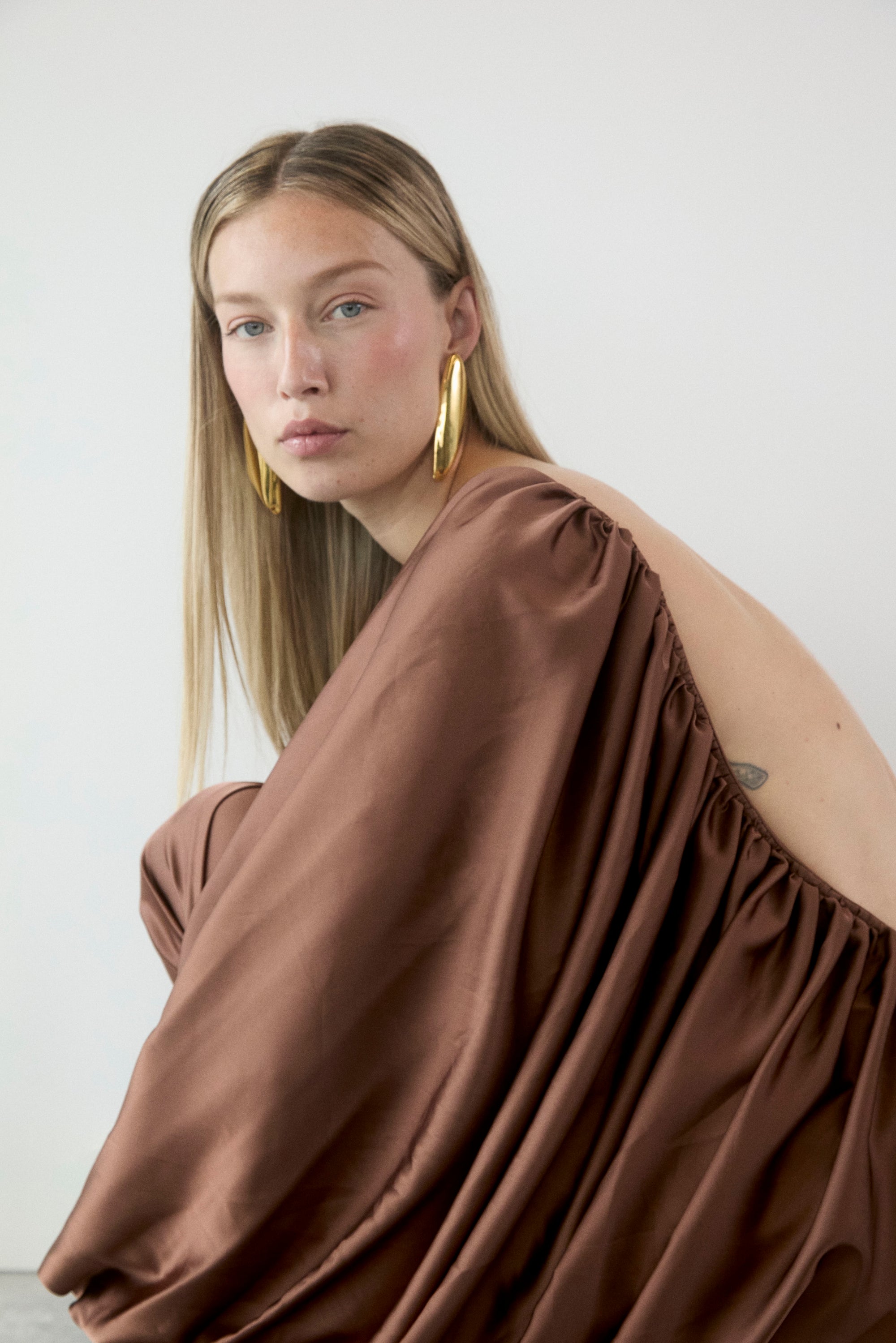BRONZE DRAPE DRESS